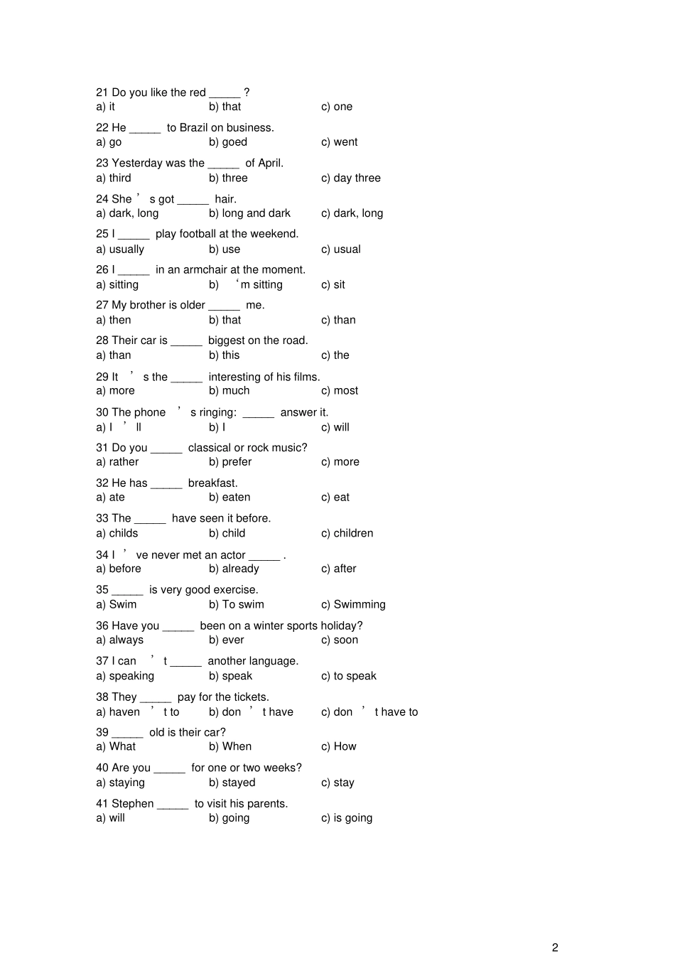 企业员工培训前英语水平测试_第2页
