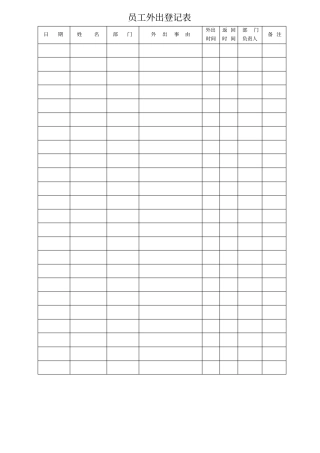 企业员工外出登记表