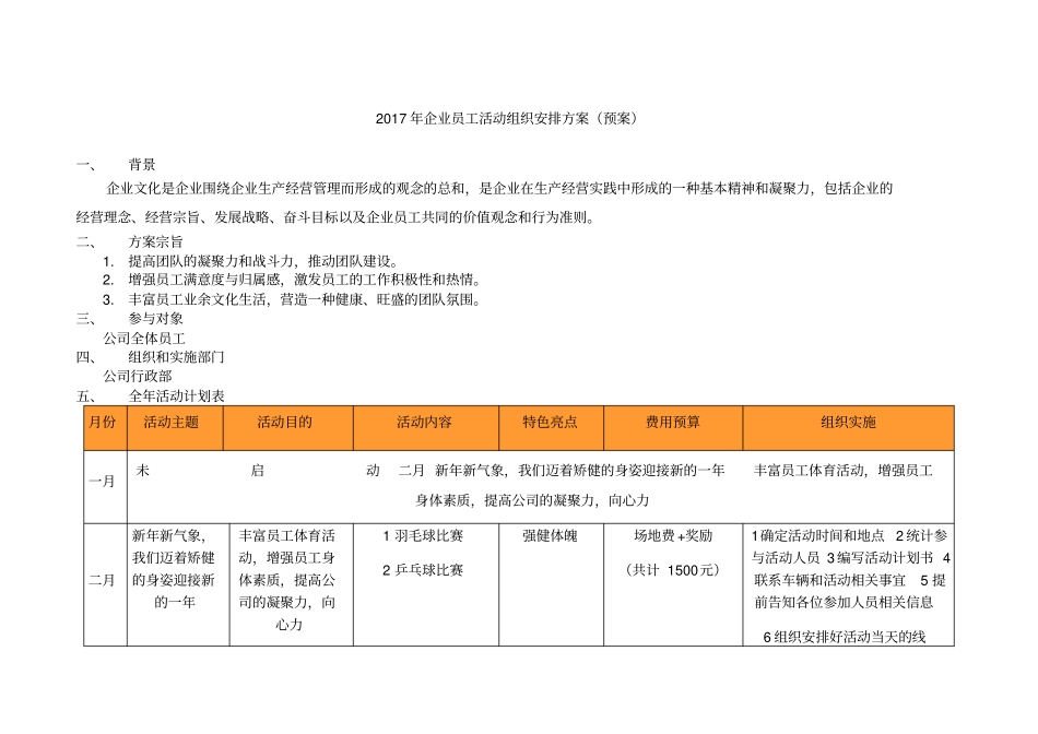 企业员工活动组织安排方案预案_第1页