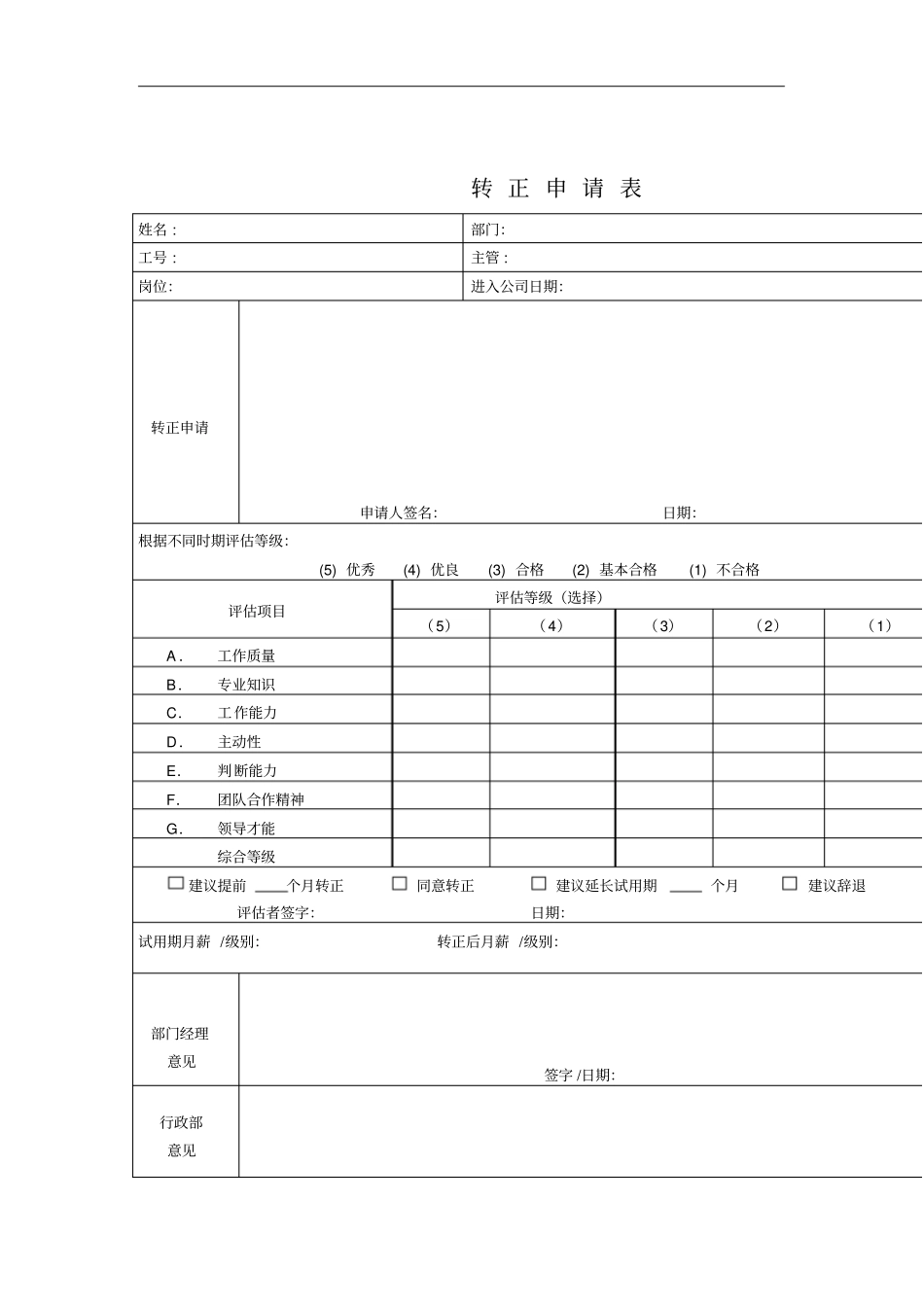 企业员工转正申请表_第1页