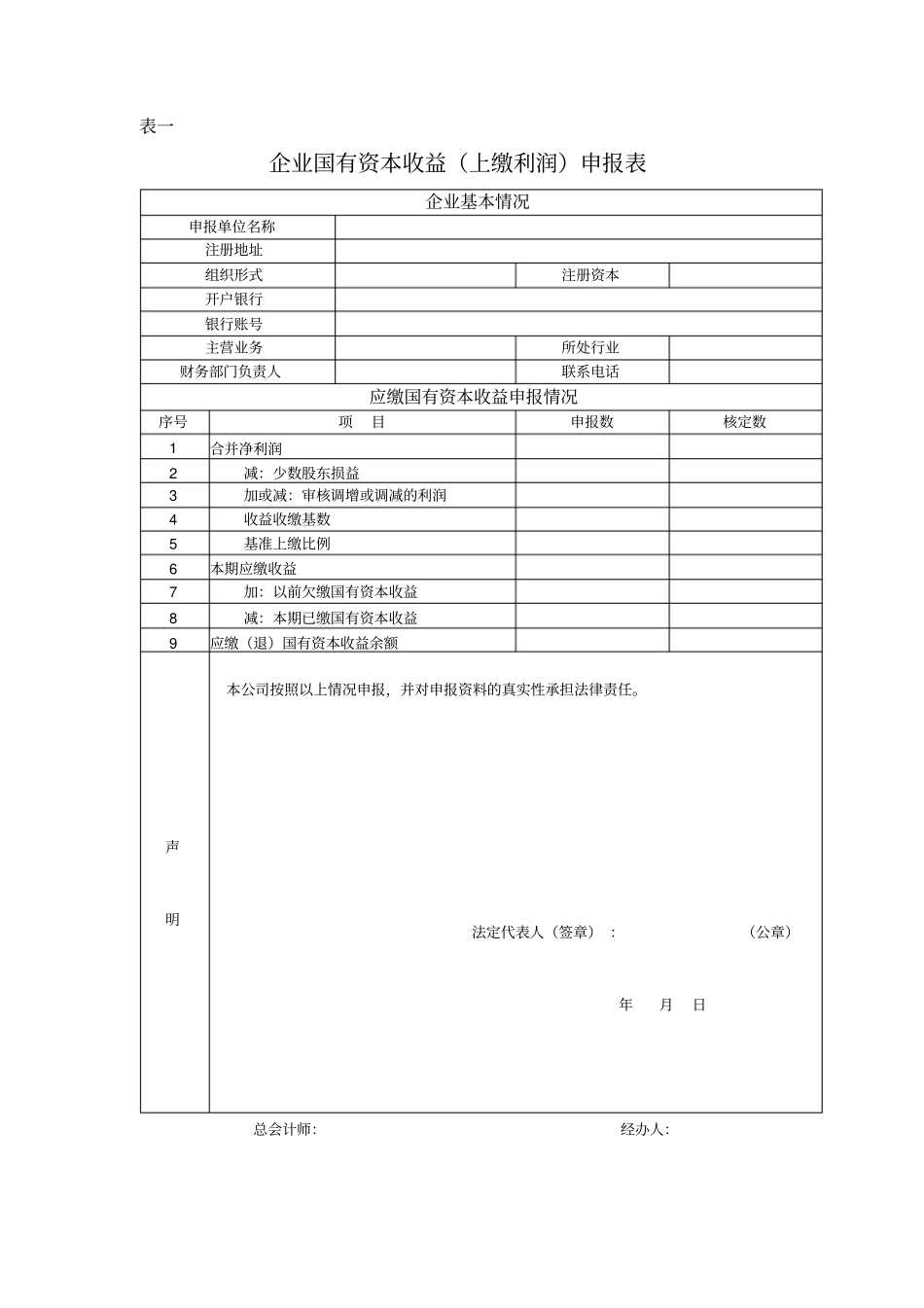 企业国有资本收益上缴利润申报表_第1页