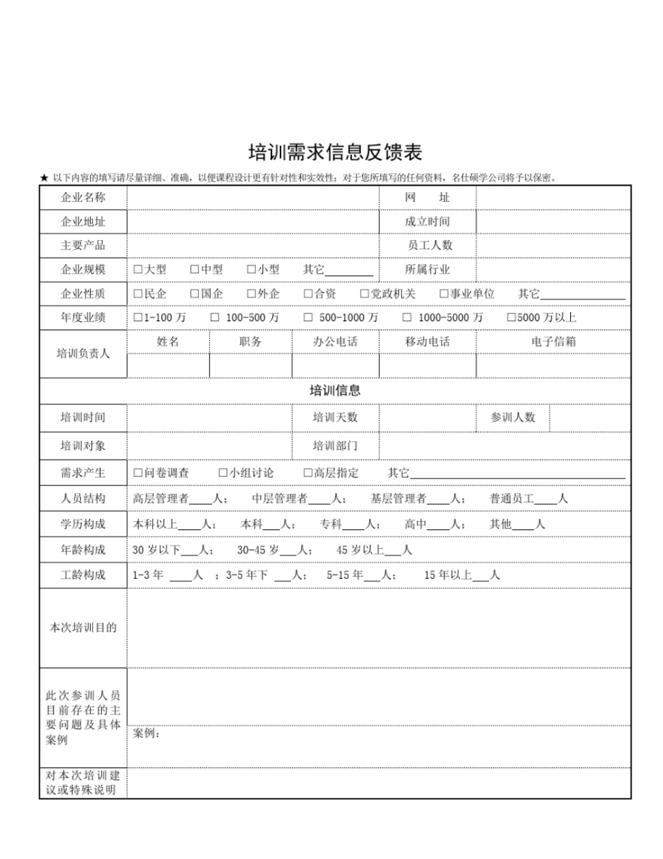 企业培训需求信息反馈表_第1页