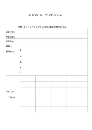 企业复产复工安全培训记录