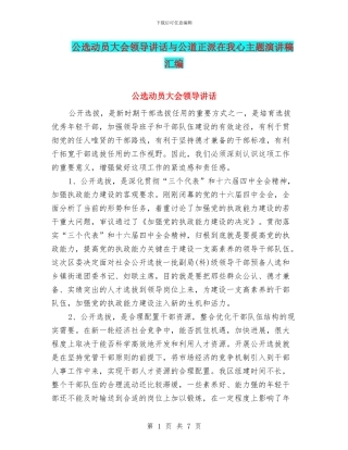 公选动员大会领导讲话与公道正派在我心主题演讲稿汇编
