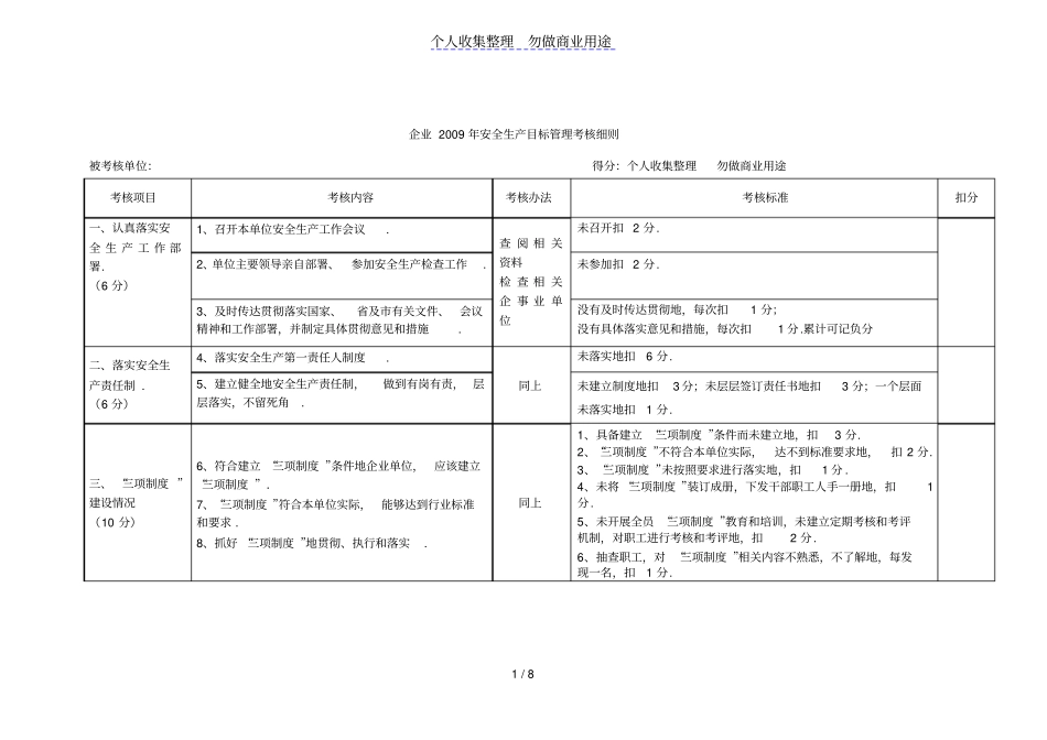 企业安全生产目标管理考核细则_第1页