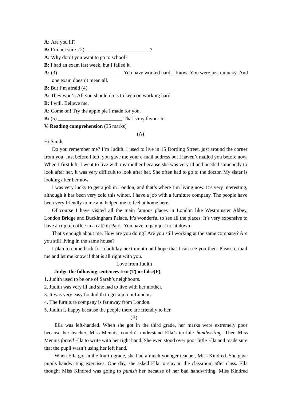 外研版初中第五册Modules1—7测试题_第3页