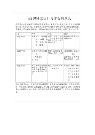 如何制定一份写人习作的观察量表