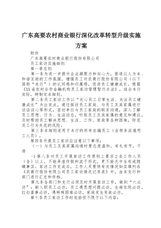 广东高要农村商业银行深化改革转型升级实施方案
