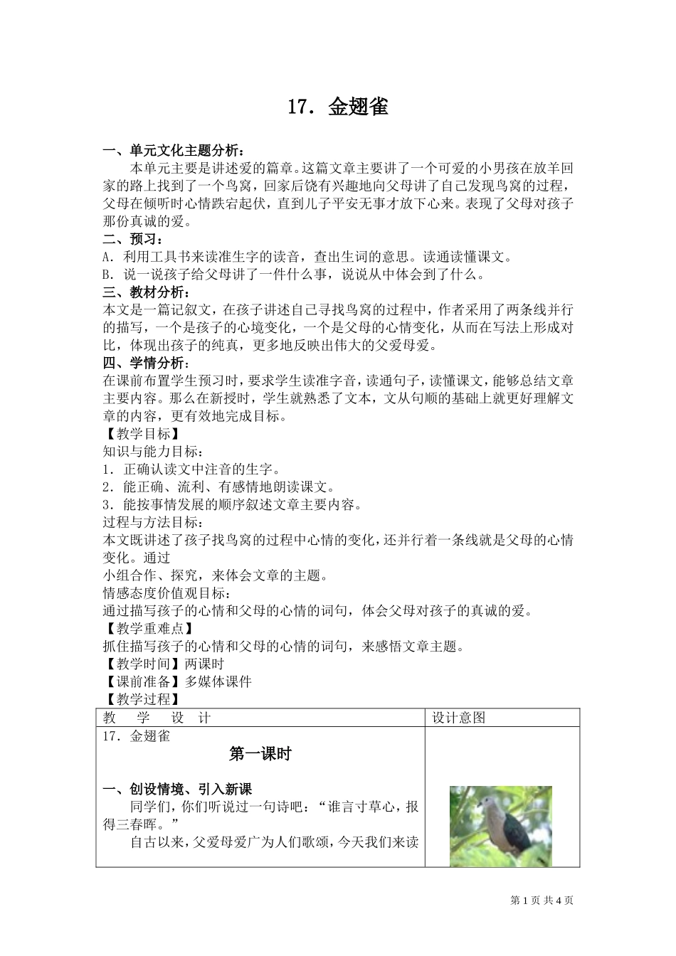 17.金翅雀--教学设计_第1页