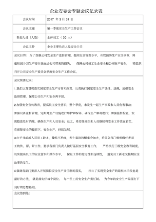 企业安委会专题会议记录表2017年【全国通用】