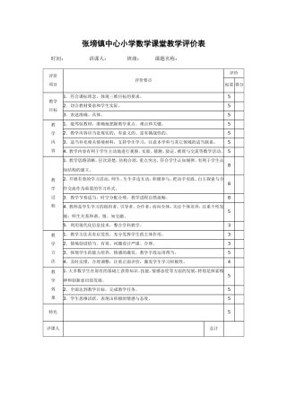 小学数学课堂教学评价表
