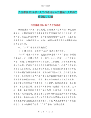 六五普法2024年个人工作总结与六五普法个人年终工作总结1汇编