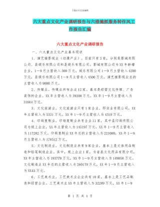 六大重点文化产业调研报告与六措施抓服务转作风工作报告汇编