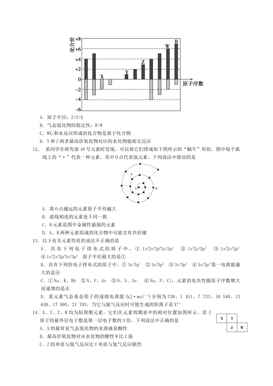 高一化学3月阶段性检测试题-人教版高一全册化学试题_第3页