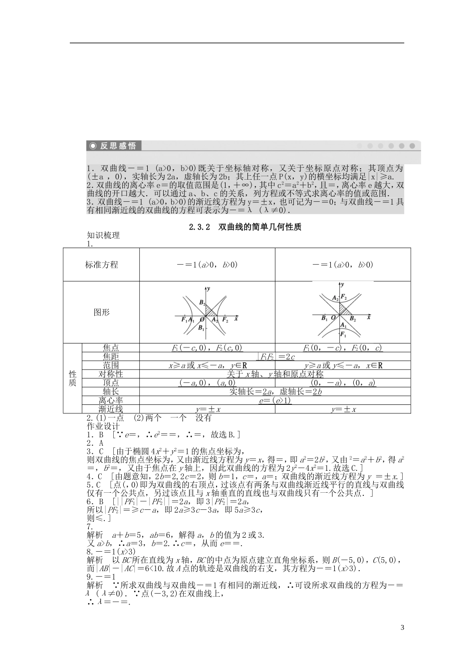 高中数学 2.3.2双曲线的简单几何性质课时作业 新人教A版选修1-1-新人教A版高二选修1-1数学试题_第3页