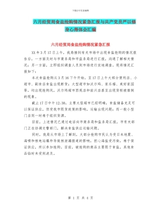 六月经贸局食盐抢购情况紧急汇报与共产党员严以修身心得体会汇编
