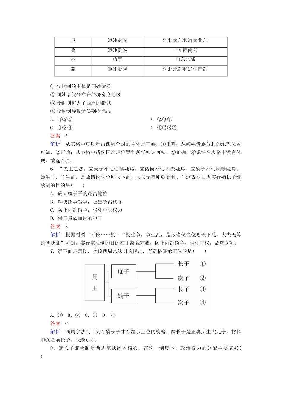 高中历史 第一单元 古代中国的政治制度 1 夏、商、西周的政治制度课时作业 新人教版必修1-新人教版高一必修1历史试题_第2页
