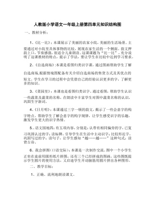人教版小学语文一年级上册第四单元知识结构图