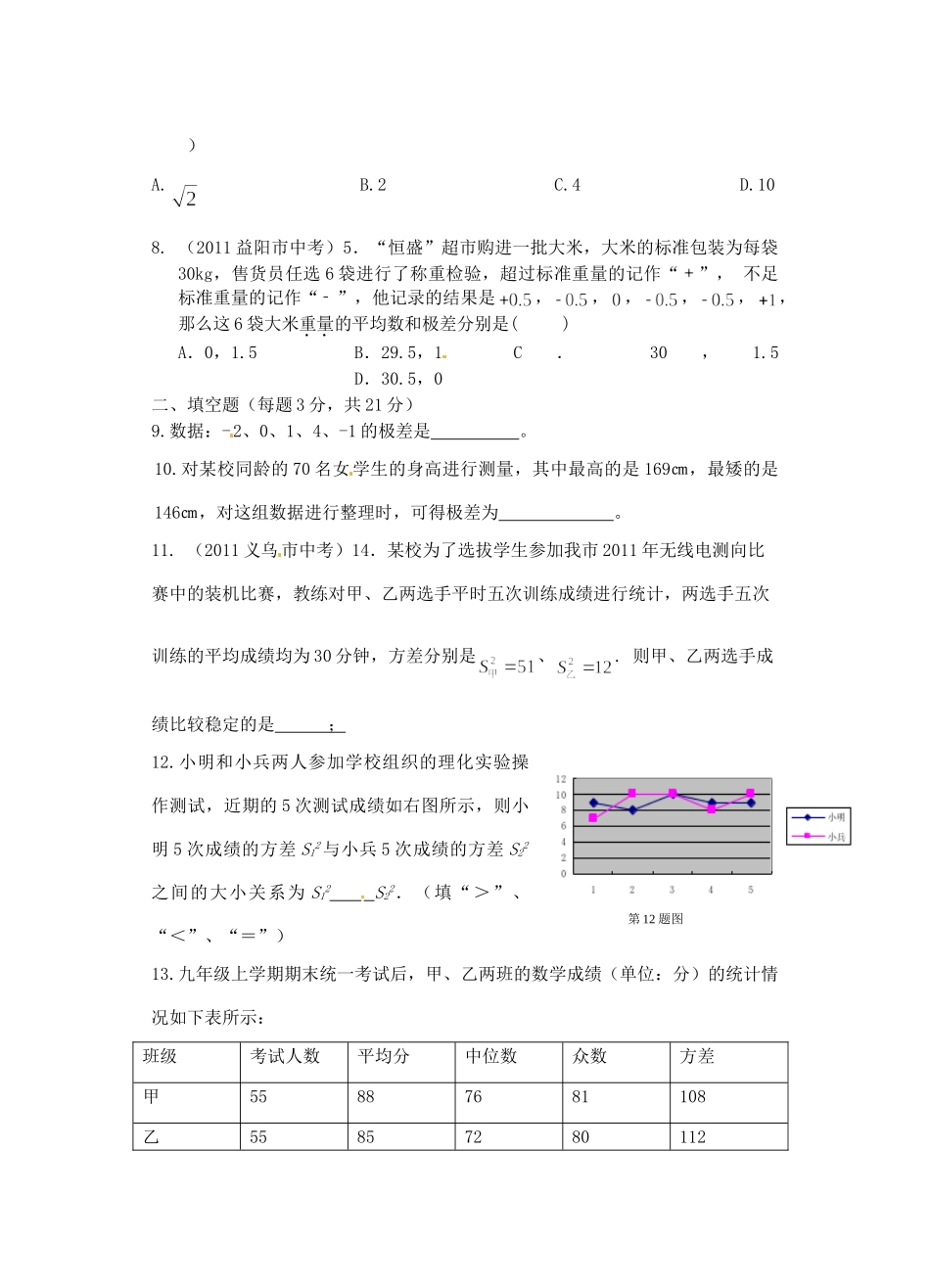 九年级数学上册 第五章(数据的离散程度)单元测试卷试卷_第2页