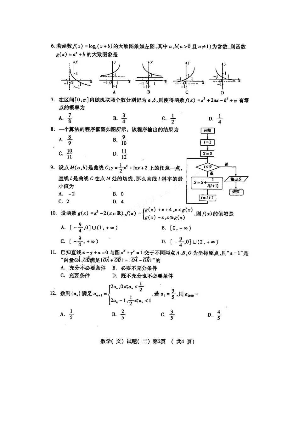 山东省潍坊市高三高考数学三轮训练模拟试卷(二) 文试卷_第2页