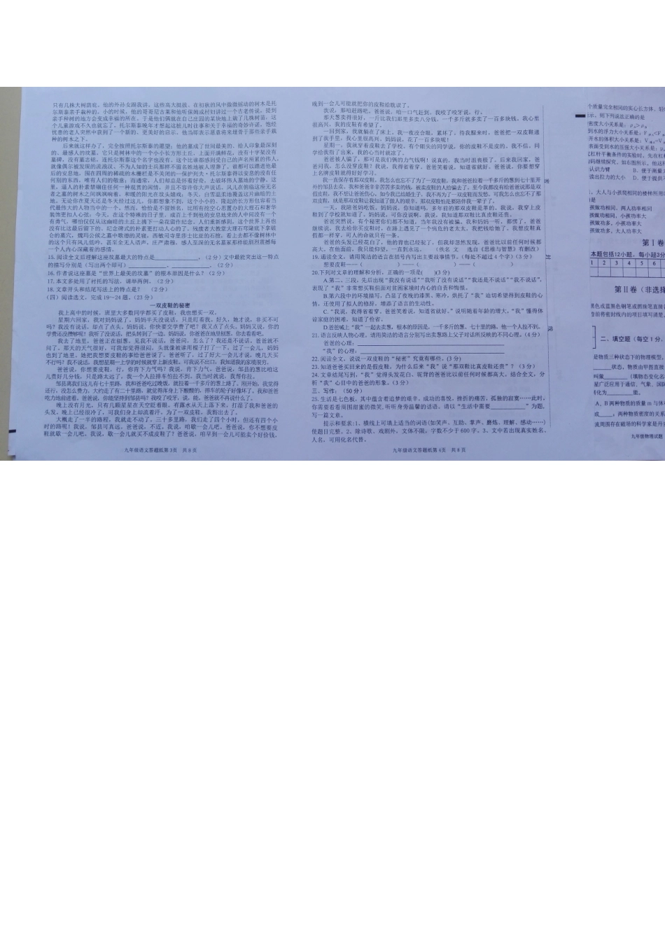 山东省枣庄市峄城区九年级语文下学期期中试卷试卷_第3页