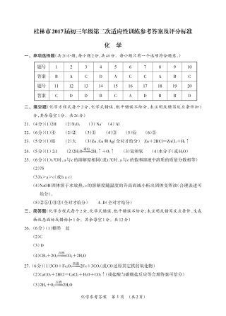 九年级化学下学期第二次适应性训练试卷答案(pdf) 050514