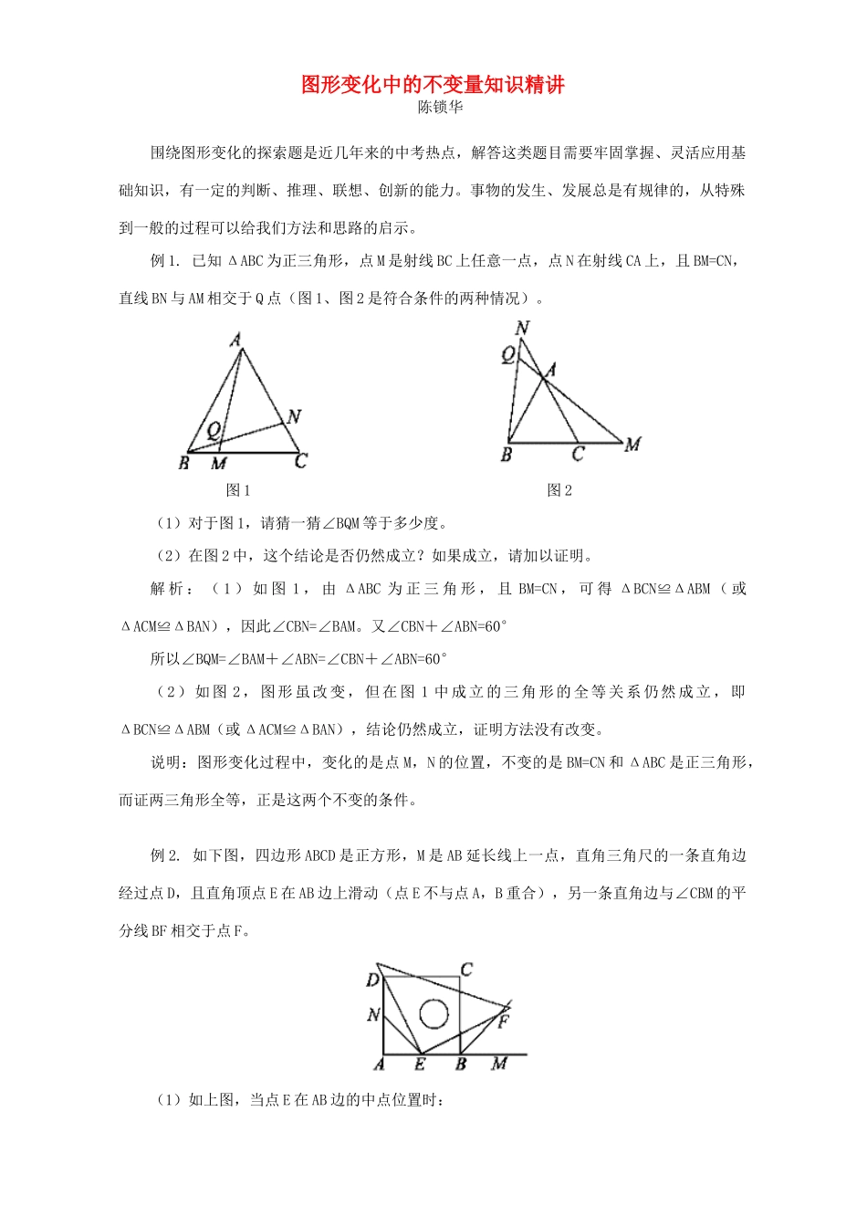 图形变化中的不变量知识精讲试卷_第1页