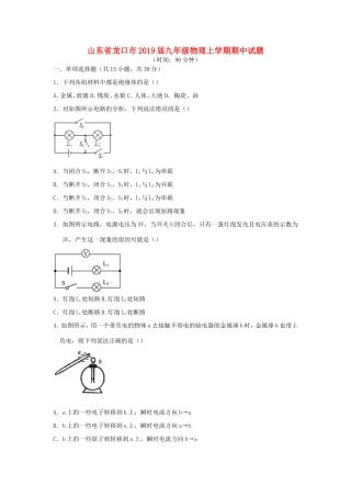 山东省龙口市九年级物理上学期期中试卷