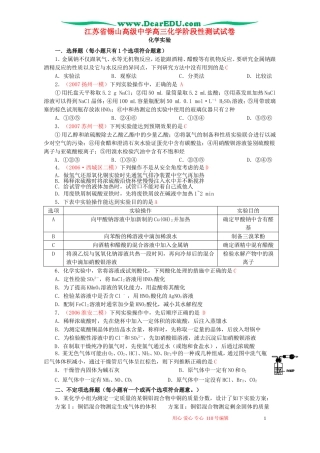 江苏省锡山高级中学高三化学阶段性测试试卷 新课标 人教版
