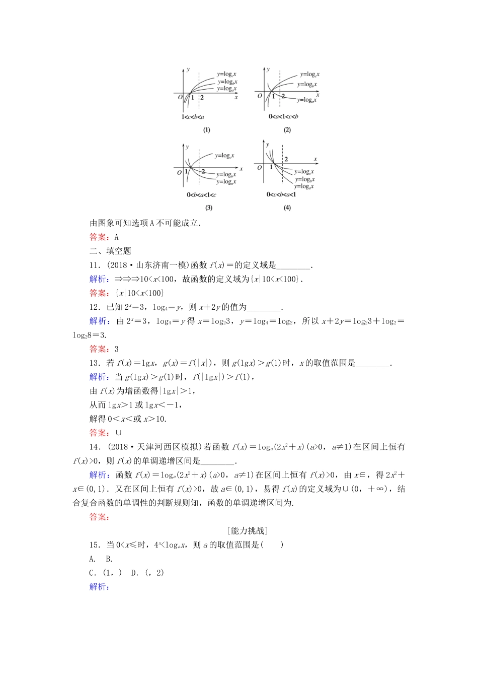 高考数学总复习 第二章 函数、导数及其应用 9 对数与对数函数课时作业 文-人教版高三全册数学试题_第3页