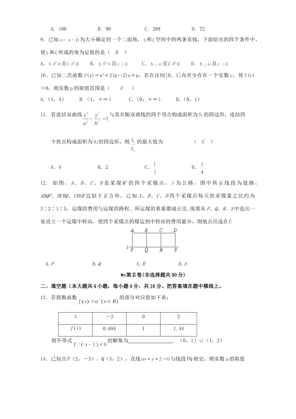 安徽省皖北协作区高三数学文科联考试卷(蒙城一中)人教版试卷_第2页