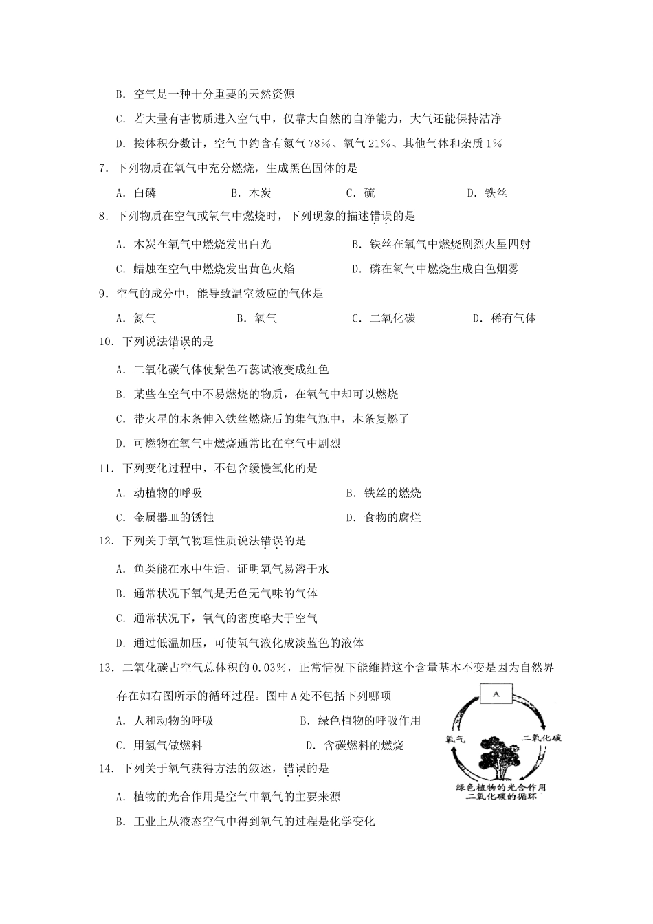 九年级化学10月月考试卷试卷(00001)_第2页