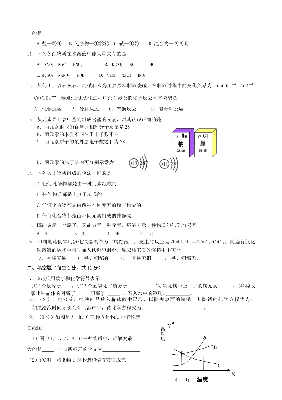 九年级化学毕业暨第一次模拟考试试卷_第2页