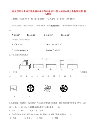 九年级数学6月月考试卷 新人教版试卷