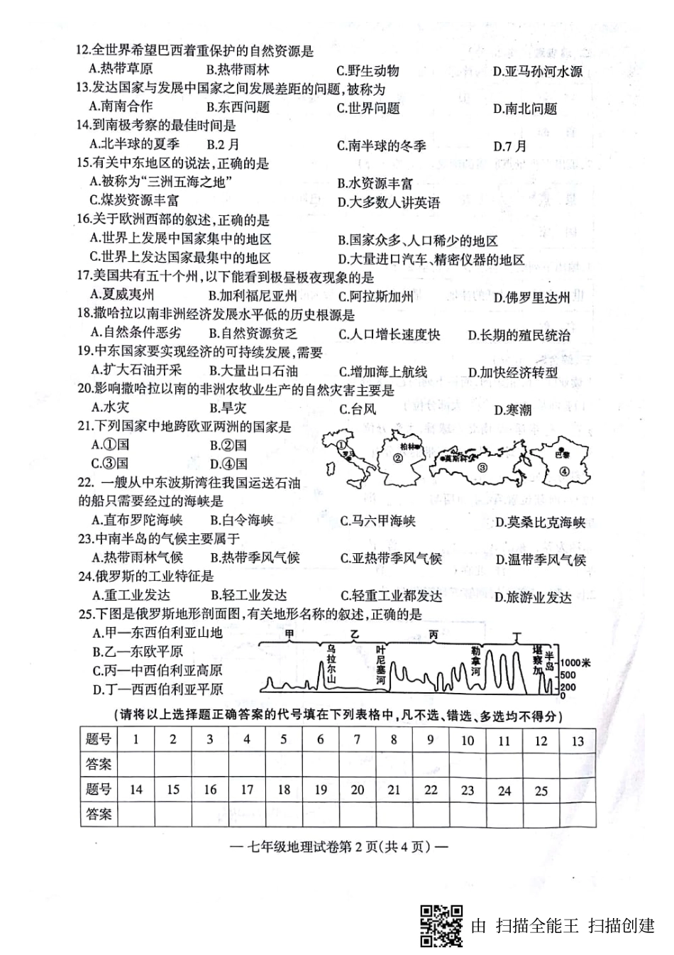 安徽省淮南市七年级地理下学期期末试卷(pdf) 新人教版 安徽省淮南市七年级地理下学期期末试卷(pdf) 新人教版_第2页