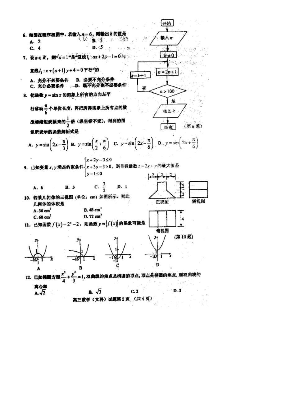 山东省聊城市莘县高三数学1月教学质量调研试卷 文(扫描版)新人教A版试卷_第2页