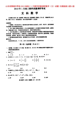 山东省聊城市莘县高三数学1月教学质量调研试卷 文(扫描版)新人教A版试卷