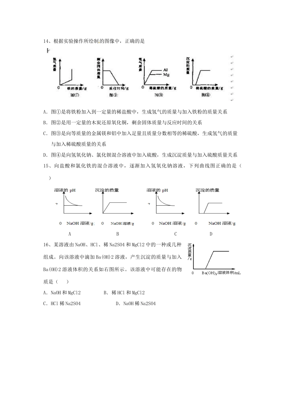 九年级化学 专题复习 酸、碱、盐、金属 新人教版试卷_第3页