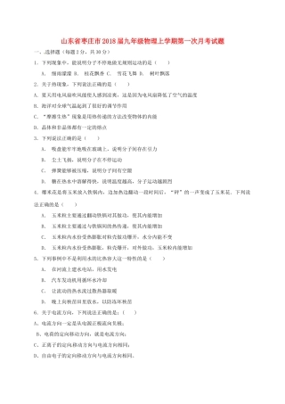 山东省枣庄市九年级物理上学期第一次月考试卷 新人教版试卷