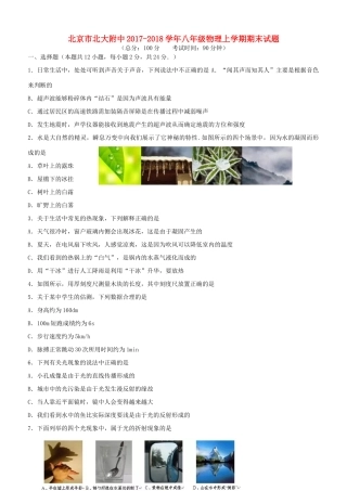 北京市北大附中 八年级物理上学期期末试题