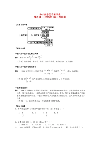 决胜中考数学复习 第5讲  一次方程(组)及应用 试题