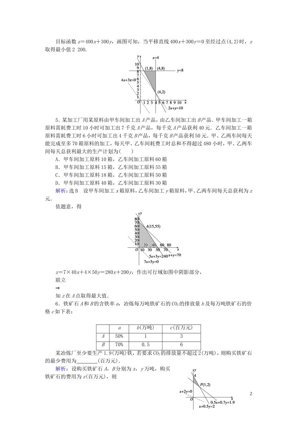 高中数学 第3章 不等式 3.3.2 简单的线性规划问题 第2课时 线性规划的实际应用练习 新人教A版必修5-新人教A版高二必修5数学试题_第2页