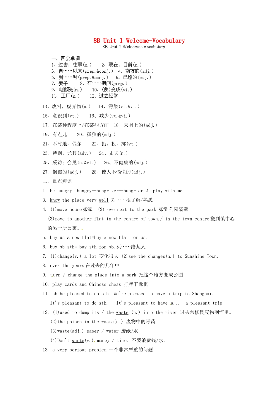 中考英语总复习 8B Unit 1 Welcome-Vocabulary试卷_第1页