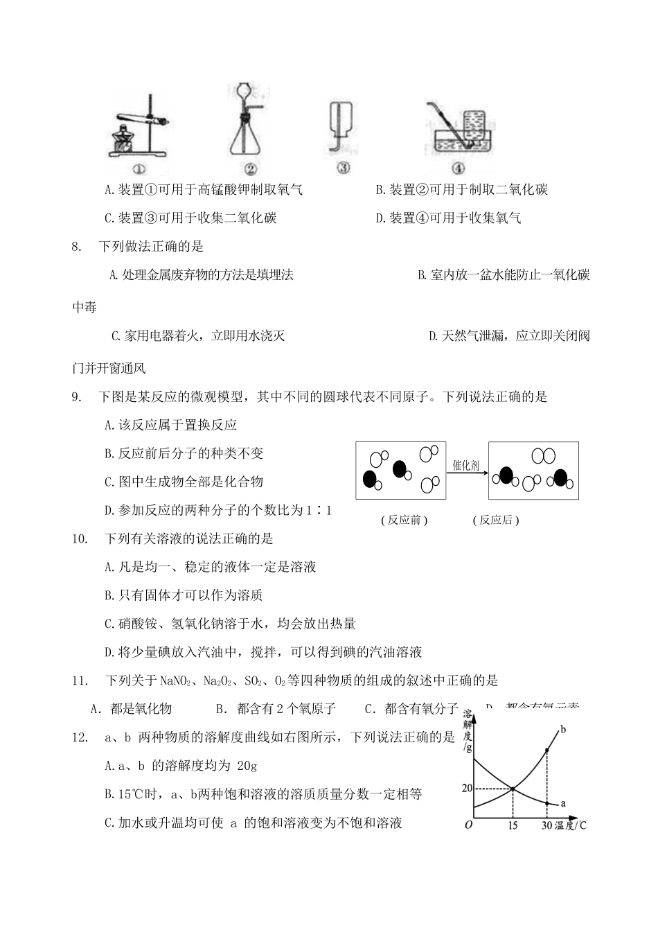 九年级化学一诊试卷试卷_第2页