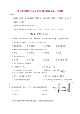九年级化学一诊试卷试卷