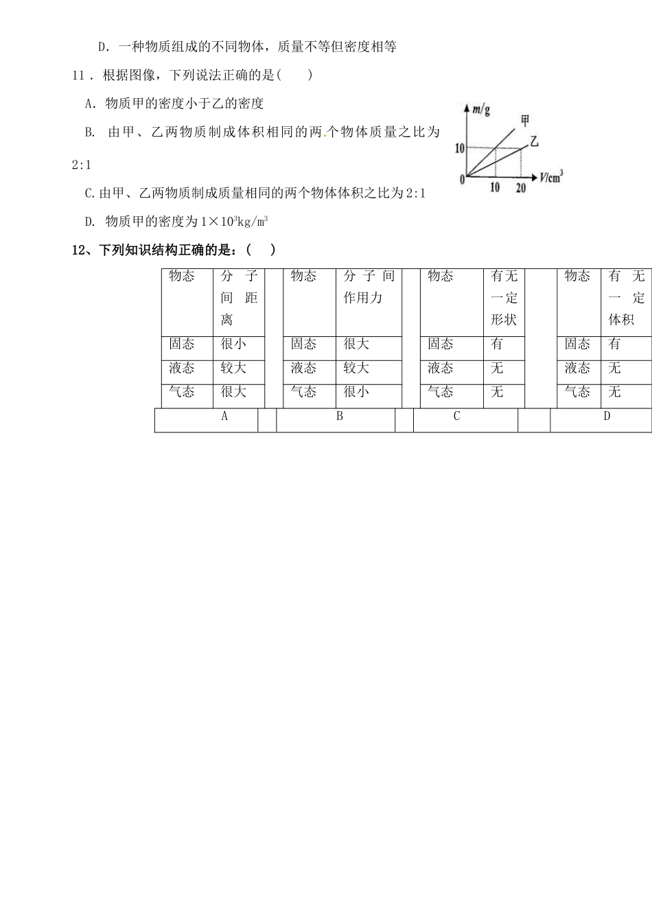 九年级物理 第十一章 单元复习检测题 人教新课标版试卷_第3页