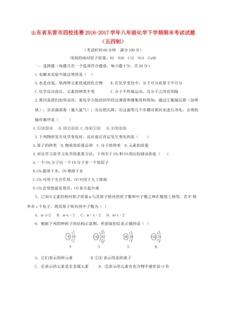 山东省东营市四校连赛 八年级化学下学期期末考试试卷(五四制)试卷