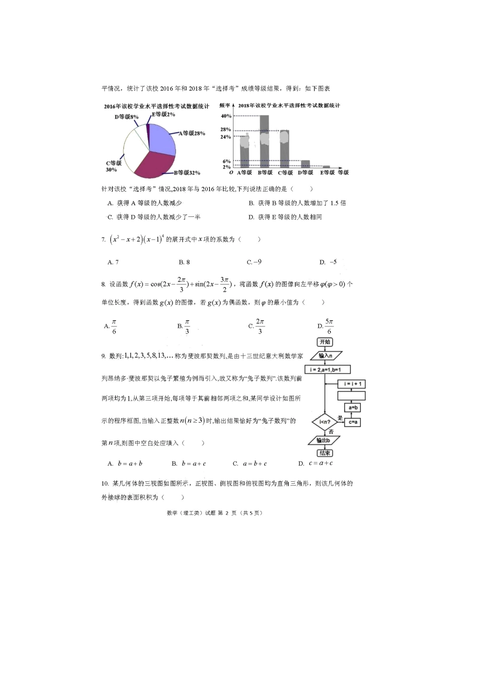 四川省内江市高三数学3月网络自测试卷 理(扫描版)试卷_第2页