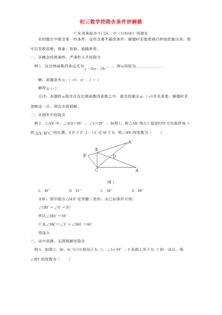初三数学挖隐含条件妙解题 学法指导 不分版本 试题