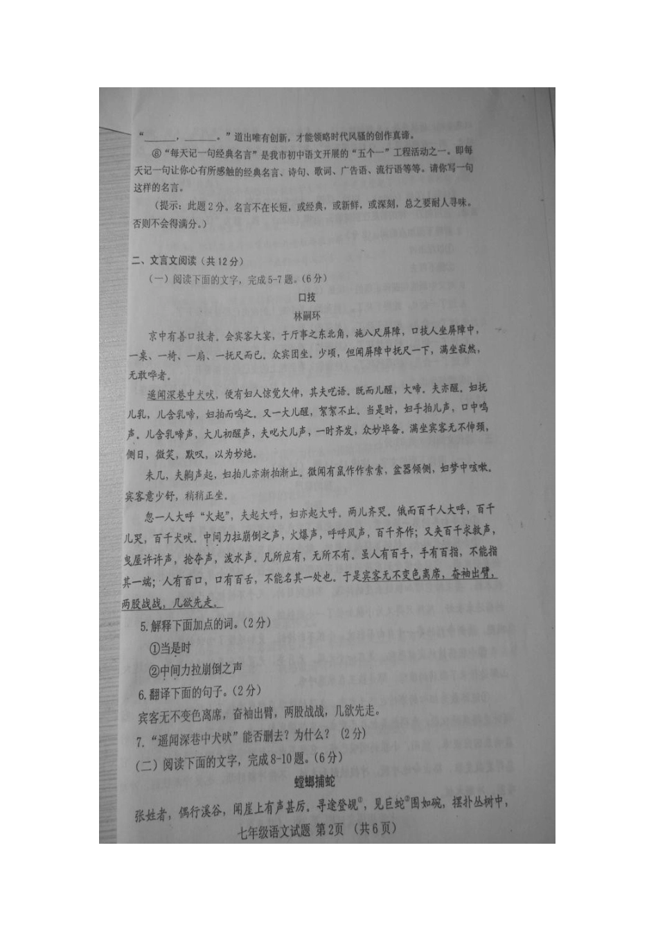 山东省临清市七年级语文下学期期末考试试卷新人教版_第2页